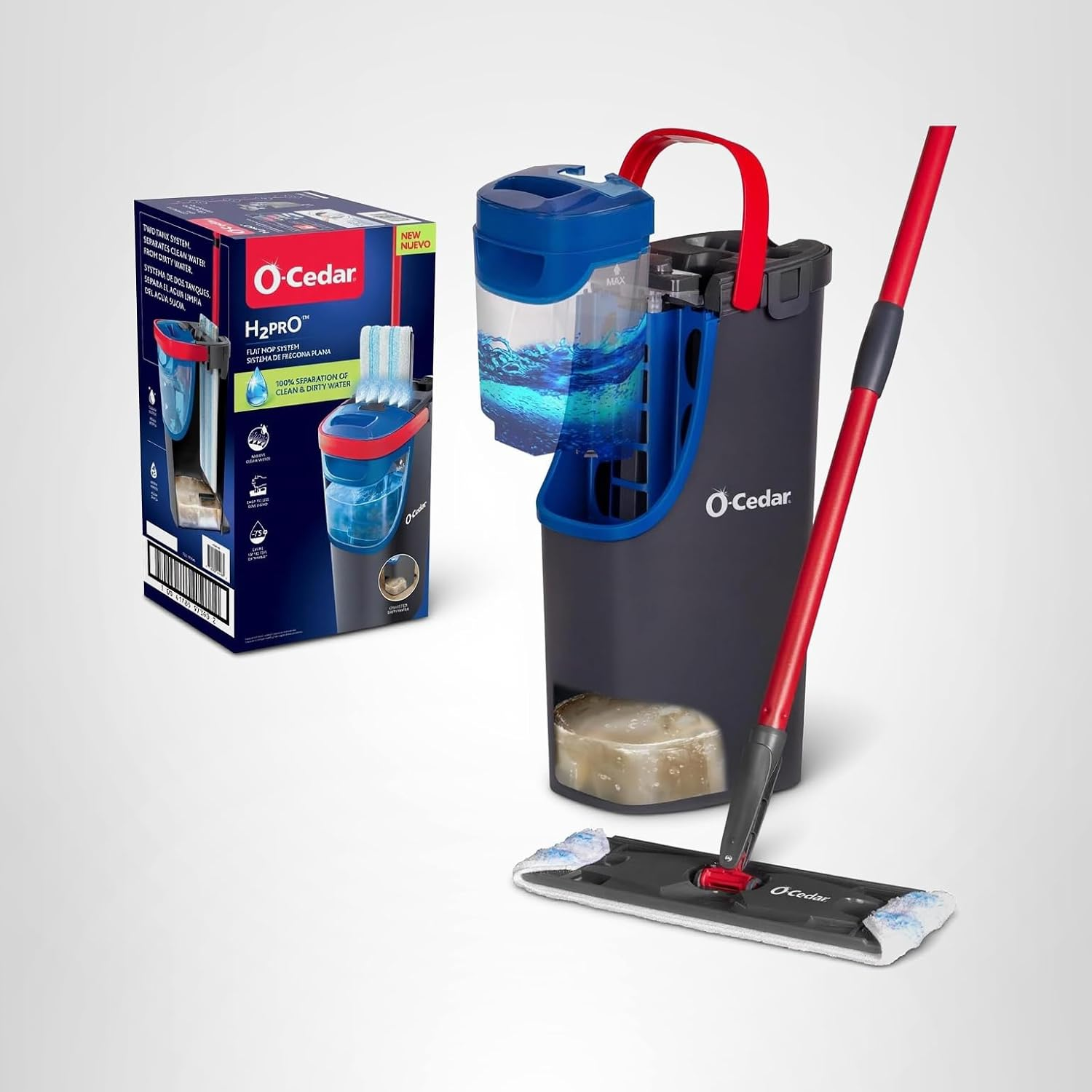 H2prO Flat Mop System | Quick Everyday Cleaning | Dual-Tank Fresh Water System | Machine Washable Reusable Microfiber Mop Pad | Safe on Hardwood, Tile & Vinyl Floors