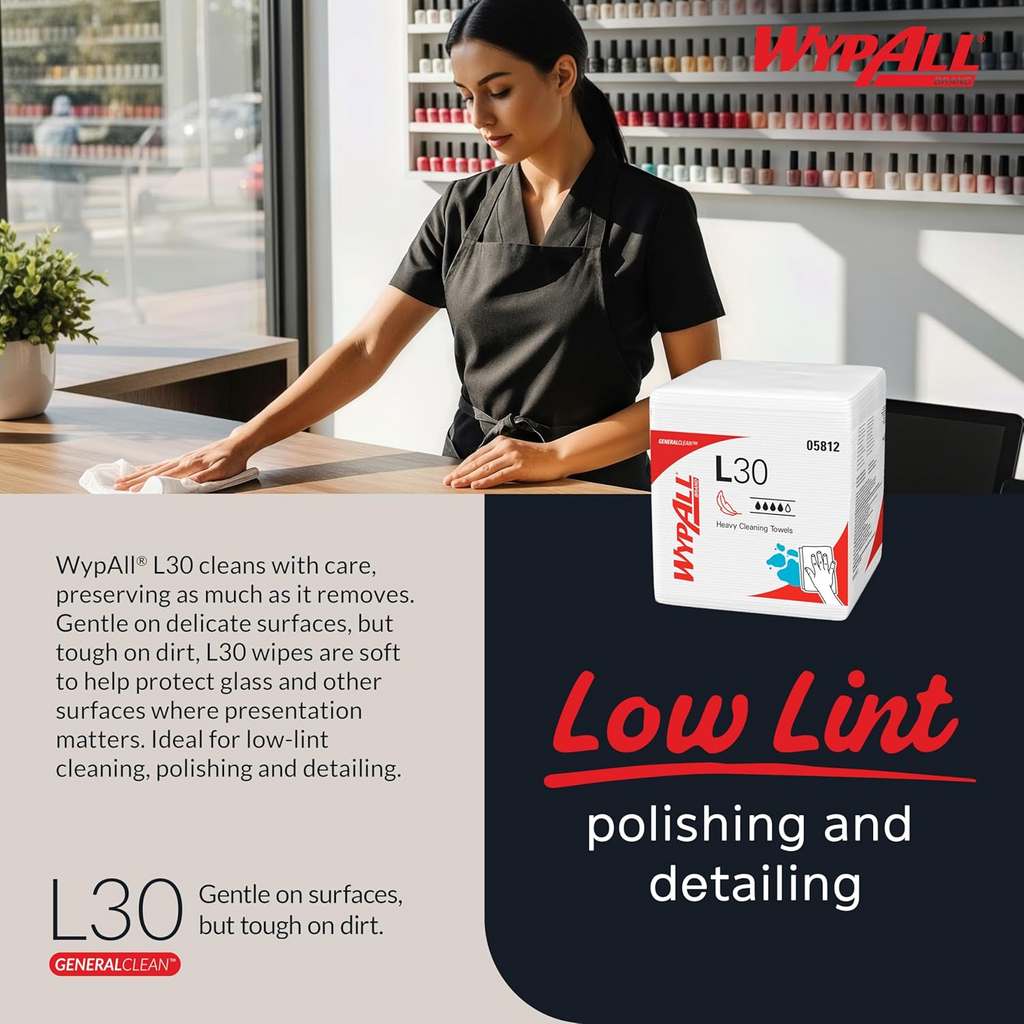GeneralClean L30 Cloths Heavy Duty Cleaning Wipes (05812), Quarterfold, Strong and Soft Bulk Paper Wipers, White (12 Packs of 90 Sheets, 1,080 Sheet Total)